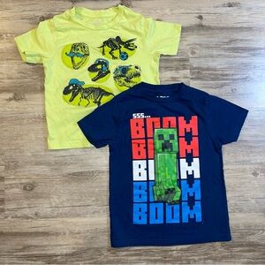 Boys Graphic Tee Bundle – Dinosaurs + Minecraft Size XS